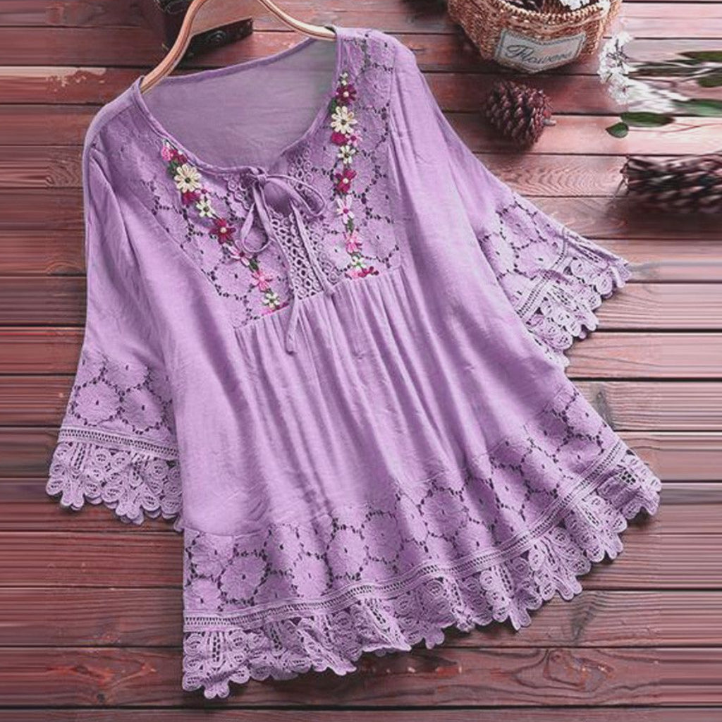 Elegance Blossom Tie Neck Blouse