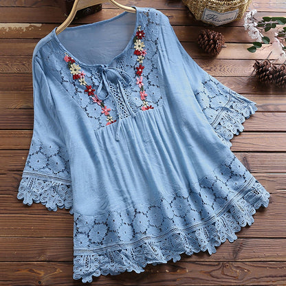 Elegance Blossom Tie Neck Blouse