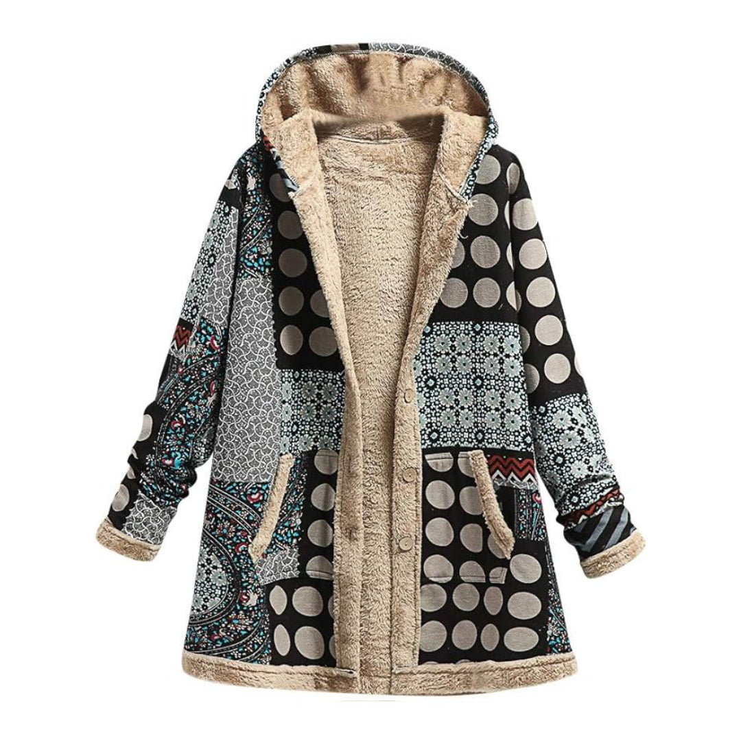 Boho Plush Polka Dot Hooded Coat