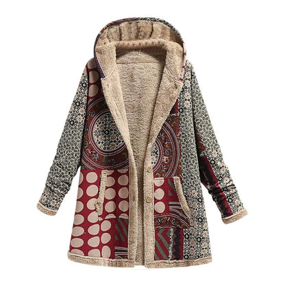 Boho Plush Polka Dot Hooded Coat