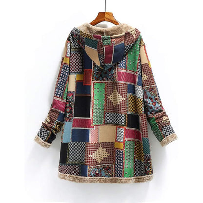 Boho Plush Polka Dot Hooded Coat