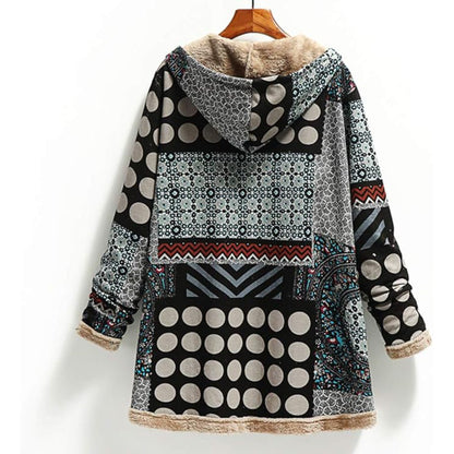 Boho Plush Polka Dot Hooded Coat