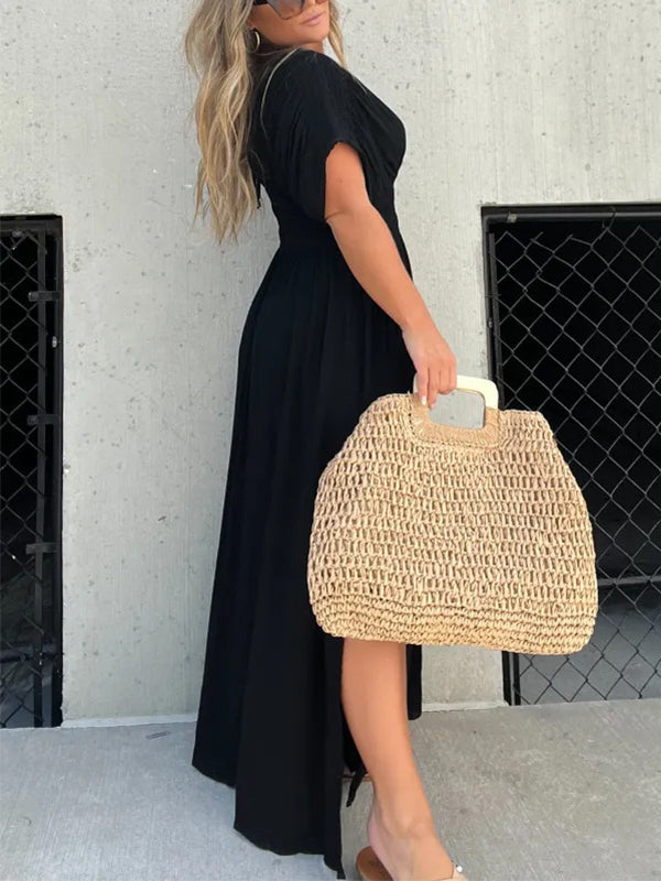 V-Neck Bat-Sleeve Maxi Dress