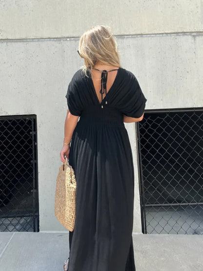 V-Neck Bat-Sleeve Maxi Dress