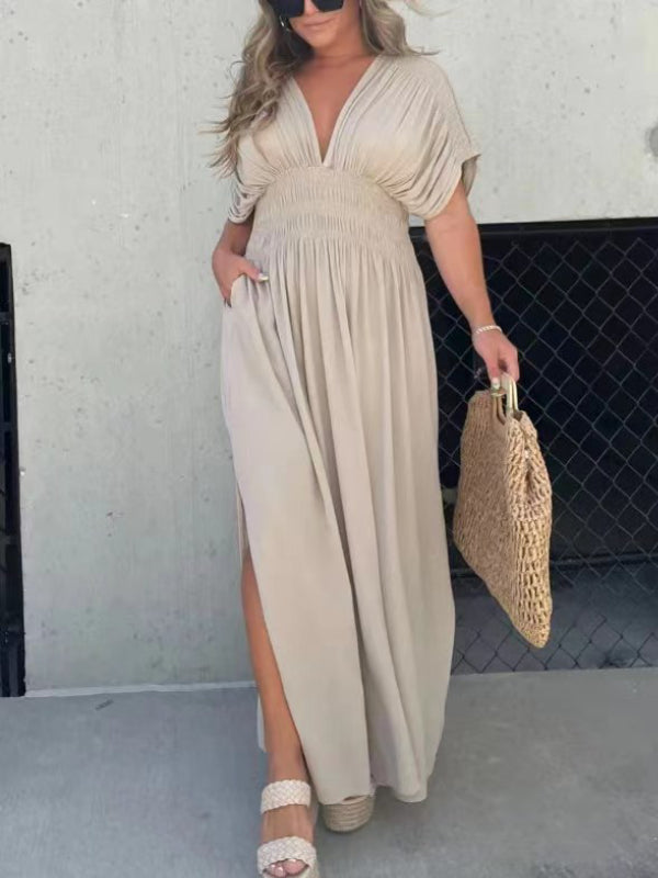 V-Neck Bat-Sleeve Maxi Dress