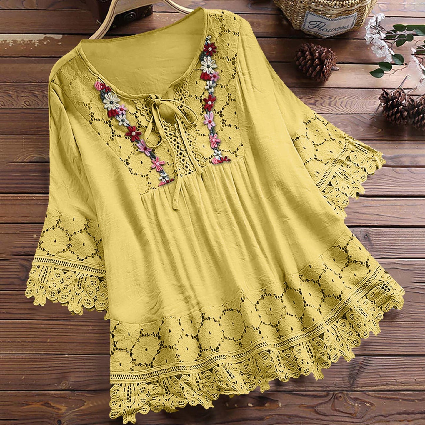 Elegance Blossom Tie Neck Blouse