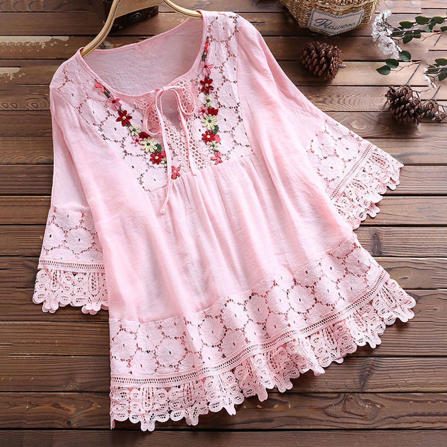 Elegance Blossom Tie Neck Blouse