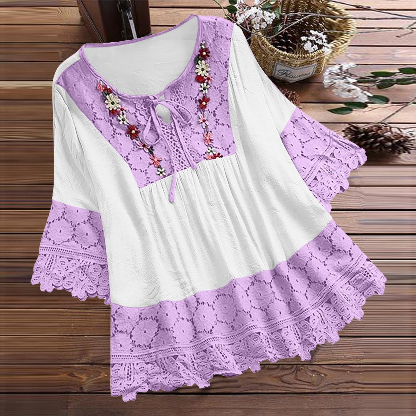 Elegance Blossom Tie Neck Blouse