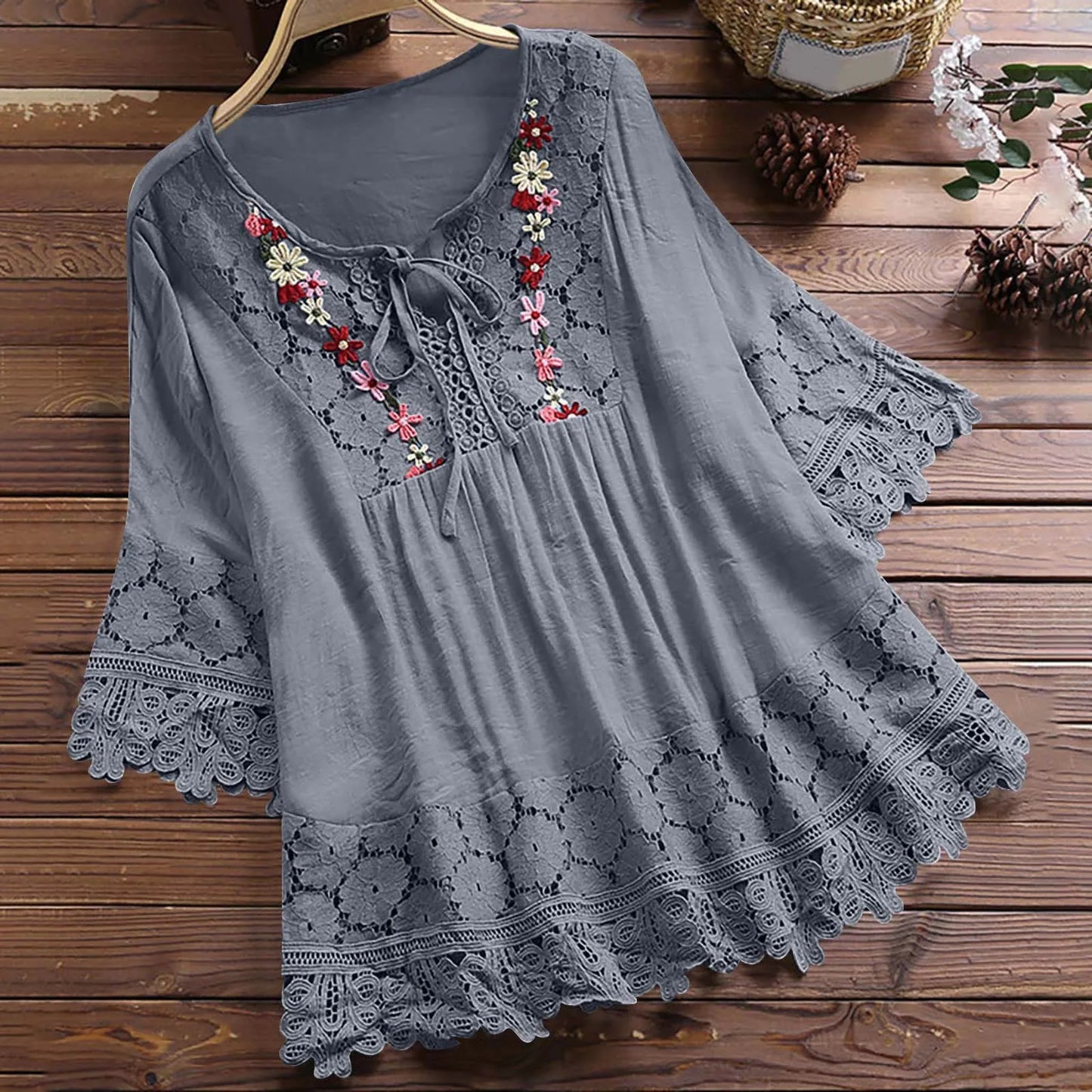 Elegance Blossom Tie Neck Blouse